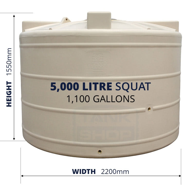 5000 Litre Squat Round Poly Water Tank QTank 2200mm X 1550mm 