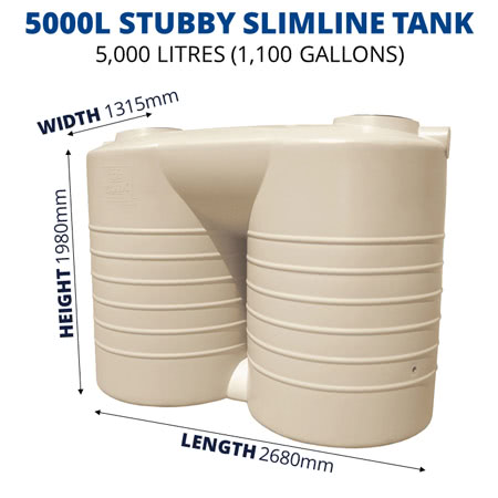 5000L Stubby Slimline Poly Tank (QTank)