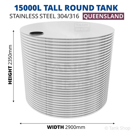 15000 Litre Tall Round Tank Stainless Steel