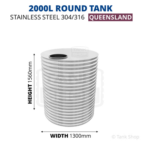 2000 Litre Round Tank Stainless Steel