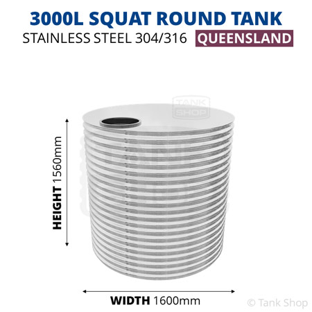 3000 Litre Squat Round Tank Stainless Steel