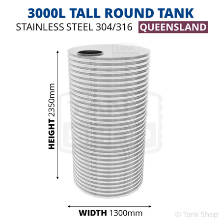 3000 Litre Tall Round Tank Stainless Steel