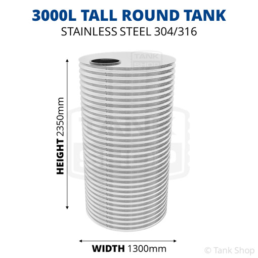 3000l tall round water tank dimensions