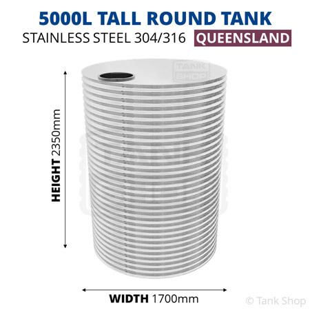 5000 Tall Litre Round Tank Stainless Steel