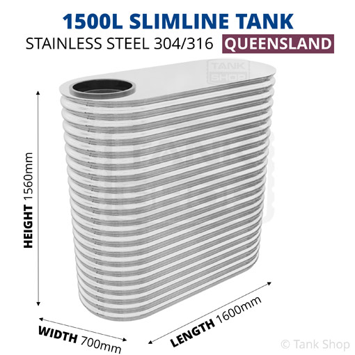 1500l slimline water tank dimensions