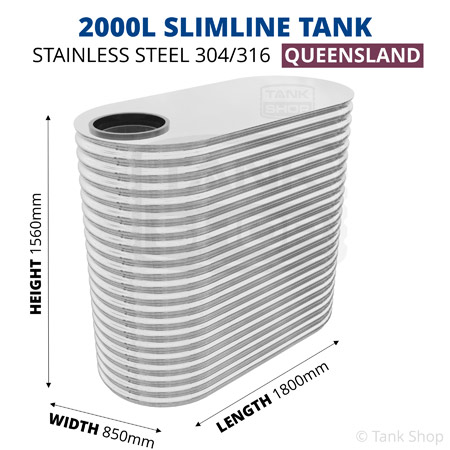 2000 Litre Slimline Tank Stainless Steel