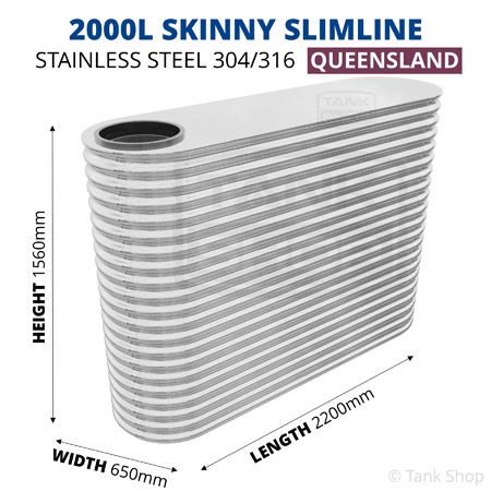 2000 Litre "Skinny" Slimline Tank Stainless Steel