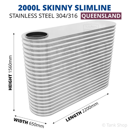 2000l skinny slimline water tank dimensions