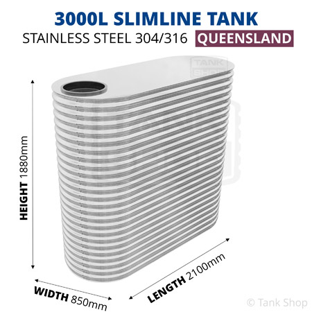 3000 Litre Slimline Tank Stainless Steel