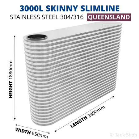 3000L "Skinny" Slimline Tank Stainless Steel
