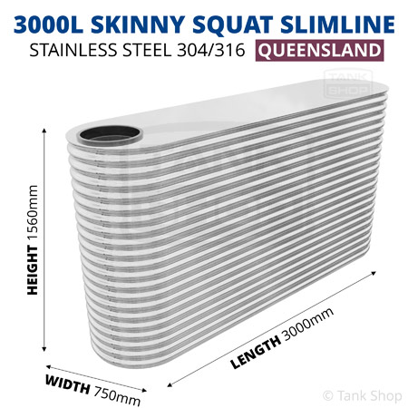 3000L "Skinny Squat" Slimline Tank Stainless Steel