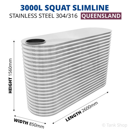 3000L "Squat" Slimline Tank Stainless Steel