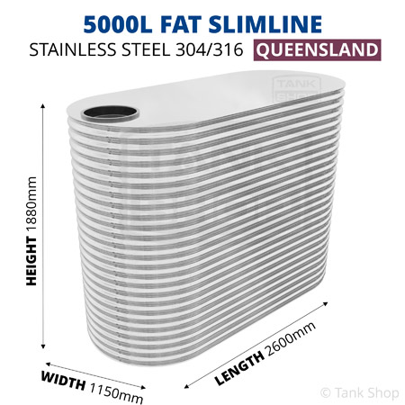 5000L "Fat" Slimline Tank Stainless Steel