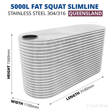 5000L "Fat Squat" Slimline Tank Stainless Steel