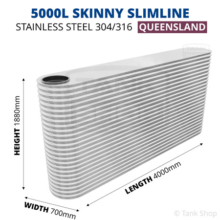 5000L "Skinny" Slimline Tank Stainless Steel