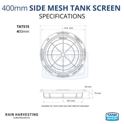 400mm High-Flow Side Mesh Tank Screen TATS15 (Rain Harvesting) - Tank Shop