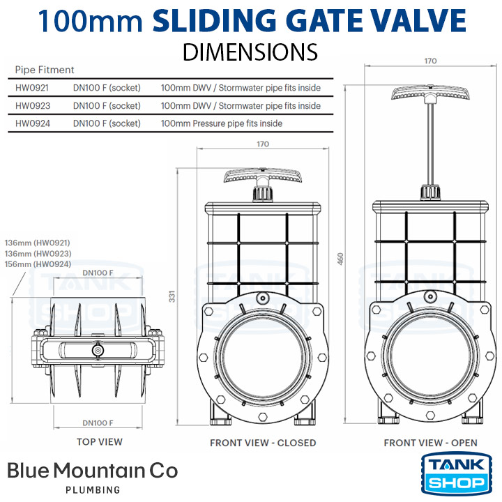 100mm Sliding Gate Valve Dimensions
