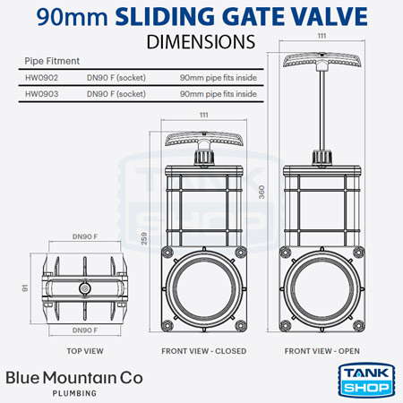 90mm Sliding Gate Valve Dimensions