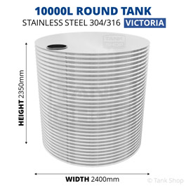 10000 Litre Round Stainless Steel Water Tank (Victoria) - 2400x2350mm