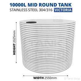 10000 Litre Mid Round Stainless Steel Water Tank (Victoria)