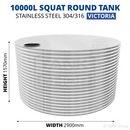 10000 Litre Round Stainless Steel Water Tank (Victoria) - 2900x1570mm