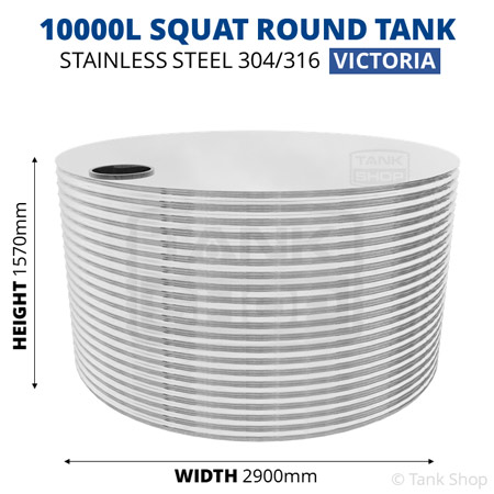 10000 Litre Round Stainless Steel Water Tank (Victoria) - 2900x1570mm