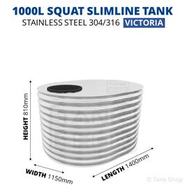 1000 Litre Squat Slimline Stainless Steel Water Tank (Victoria)