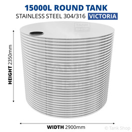 15000 Litre Round Stainless Steel Water Tank (Victoria) - 2900x2350mm