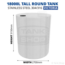 18000 Litre Tall Round Stainless Steel Water Tank (Victoria)