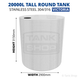 20000 Litre Tall Round Stainless Steel Water Tank (Victoria)
