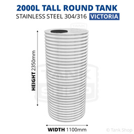 2000 Litre Round Stainless Steel Water Tank (Victori