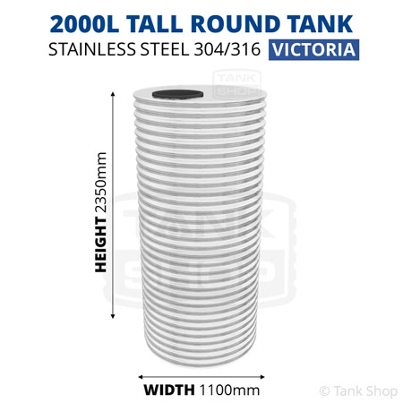 2000 Litre Round Stainless Steel Water Tank (Victori