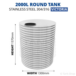 2000 Litre Round Stainless Steel Water Tank (Victoria) - 1300x1570mm