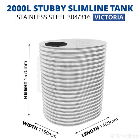 2000 Litre Stubby Slimline Stainless Steel Water Tank (Victoria)