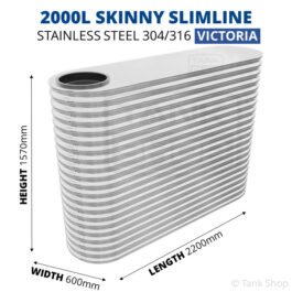 2000 Litre Slimline Stainless Steel Water Tank (Victoria) - 600x2200x1570mm