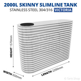 2000 Litre Skinny Slimline Stainless Steel Water Tank (Victoria)