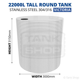 22000 Litre Tall Round Stainless Steel Water Tank (Victoria)
