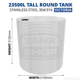 23500 Litre Tall Round Stainless Steel Water Tank (Victoria)