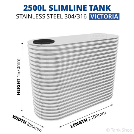 2500 Litre Slimline Stainless Steel Water Tank (Victoria)