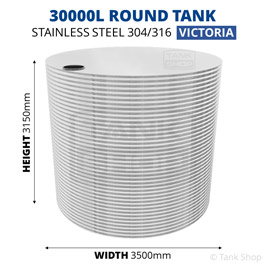 30000 Litre Round Stainless Steel Water Tank (Victoria) - 3500x3150mm