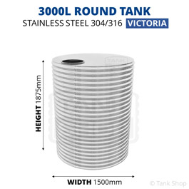 3000 Litre Round Stainless Steel Water Tank (Victoria) - 1500x1875mm