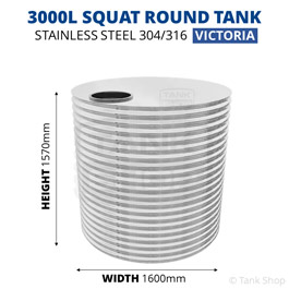 3000 Litre Round Stainless Steel Water Tank (Victoria) - 1600x1570mm