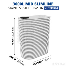 3000 Litre Mid Slimline Stainless Steel Water Tank (Victoria)