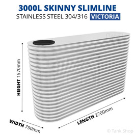 3000 Litre Skinny Slimline Stainless Steel Water Tank (Victoria)