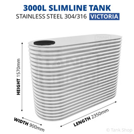 3000 Litre Slimline Stainless Steel Water Tank (Victoria)