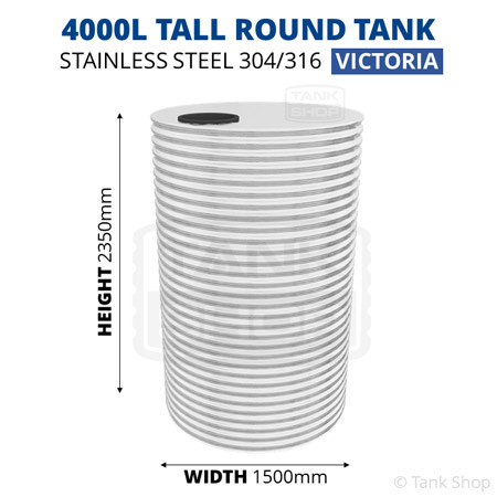 4000 Litre Round Stainless Steel Water Tank (Victoria)