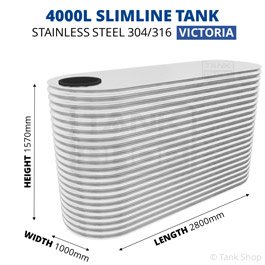4000 Litre Slimline Stainless Steel Water Tank (Victoria)