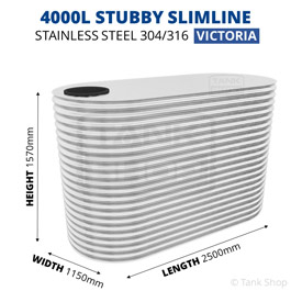 4000 Litre Stubby Slimline Stainless Steel Water Tank (Victoria)
