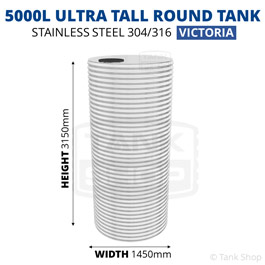 5000 Litre Ultra Tall Round Stainless Steel Water Tank (Victoria)