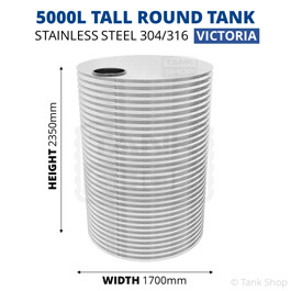 5000 Litre Round Stainless Steel Water Tank (Victoria) - 1700x2350mm